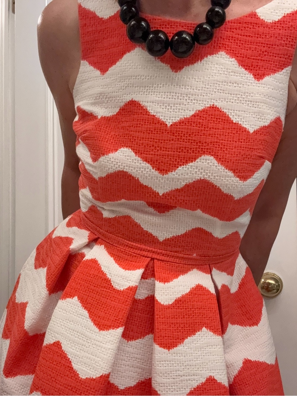 Women’s Chevron Fit-and-Flare Dress in Orange and White